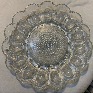 Vintage clear hobnail glass egg plate
